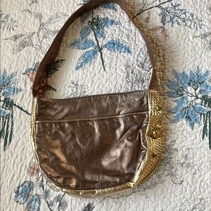 VTG Rare Find Multicolored Metallic Leather Crescent Shaped Shoulder Bag